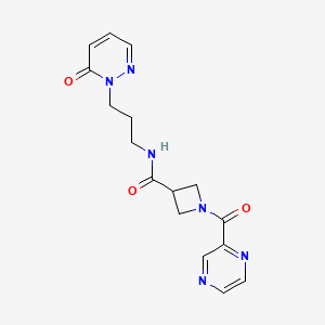 molecular formula C16H18N6O3 B2456546 N-(3-(6-oxopyridazin-1(6H)-yl)propyl)-1-(pyrazine-2-carbonyl)azetidine-3-carboxamide CAS No. 1396758-06-7