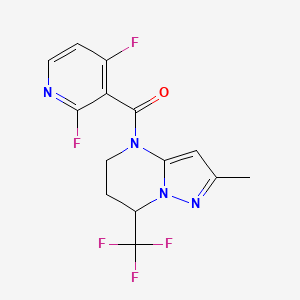 molecular formula C14H11F5N4O B2456551 2,4-difluoro-3-[2-methyl-7-(trifluoromethyl)-4H,5H,6H,7H-pyrazolo[1,5-a]pyrimidine-4-carbonyl]pyridine CAS No. 2094596-78-6