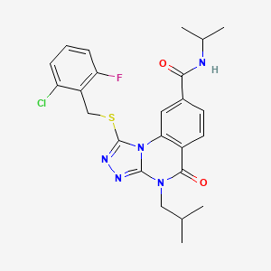 molecular formula C24H25ClFN5O2S B2456553 1-((2-chloro-6-fluorobenzyl)thio)-4-isobutyl-N-isopropyl-5-oxo-4,5-dihydro-[1,2,4]triazolo[4,3-a]quinazoline-8-carboxamide CAS No. 1111221-71-6