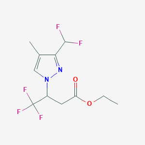 molecular formula C11H13F5N2O2 B2456554 Ethyl 3-[3-(difluoromethyl)-4-methylpyrazol-1-yl]-4,4,4-trifluorobutanoate CAS No. 2054953-71-6