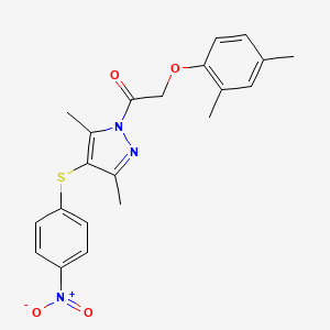 molecular formula C21H21N3O4S B2456555 1-[3,5-Dimethyl-4-(4-nitrophenyl)sulfanylpyrazol-1-yl]-2-(2,4-dimethylphenoxy)ethanone CAS No. 1001785-86-9