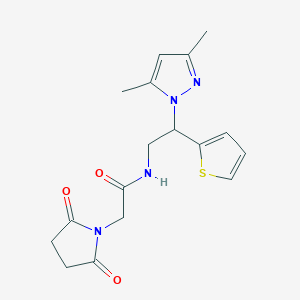 molecular formula C17H20N4O3S B2456574 N-(2-(3,5-二甲基-1H-吡唑-1-基)-2-(噻吩-2-基)乙基)-2-(2,5-二氧代吡咯烷-1-基)乙酰胺 CAS No. 2034564-09-3