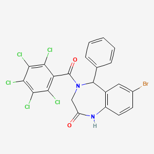 molecular formula C22H12BrCl5N2O2 B2456611 7-bromo-4-(perchlorobenzoyl)-5-phenyl-4,5-dihydro-1H-benzo[e][1,4]diazepin-2(3H)-one CAS No. 391218-99-8