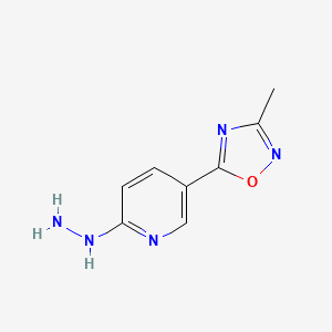 molecular formula C8H9N5O B2456613 5-(6-Hydrazino-3-pyridyl)-3-methyl-1,2,4-oxadiazole CAS No. 1338683-46-7
