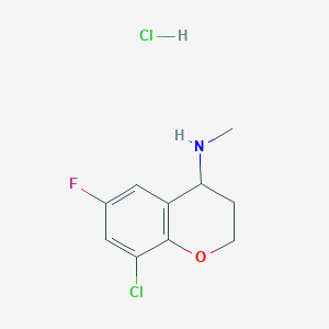 molecular formula C10H12Cl2FNO B2456614 8-Cloro-6-fluoro-N-metil-3,4-dihidro-2H-cromen-4-amina; clorhidrato CAS No. 2418708-52-6