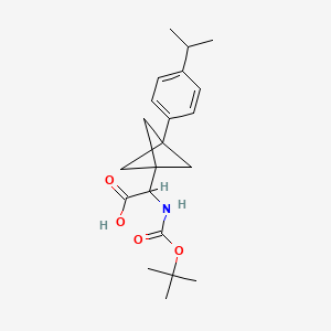 molecular formula C21H29NO4 B2456646 2-[(2-Methylpropan-2-yl)oxycarbonylamino]-2-[3-(4-propan-2-ylphenyl)-1-bicyclo[1.1.1]pentanyl]acetic acid CAS No. 2287259-46-3