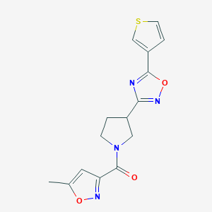 molecular formula C15H14N4O3S B2456668 (5-Methylisoxazol-3-yl)(3-(5-(thiophen-3-yl)-1,2,4-oxadiazol-3-yl)pyrrolidin-1-yl)methanone CAS No. 2034278-68-5