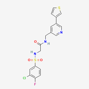 molecular formula C18H15ClFN3O3S2 B2456673 2-(3-chloro-4-fluorobenzenesulfonamido)-N-{[5-(thiophen-3-yl)pyridin-3-yl]methyl}acetamide CAS No. 1798674-05-1