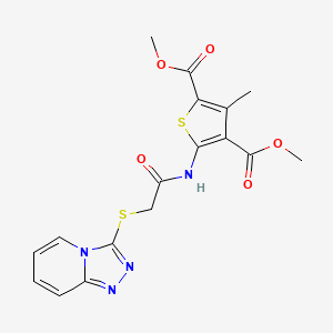 molecular formula C17H16N4O5S2 B2456681 2,4-Dimethyl 3-methyl-5-(2-{[1,2,4]triazolo[4,3-a]pyridin-3-ylsulfanyl}acetamido)thiophene-2,4-dicarboxylate CAS No. 379239-60-8