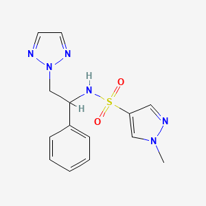 molecular formula C14H16N6O2S B2456701 1-methyl-N-(1-phenyl-2-(2H-1,2,3-triazol-2-yl)ethyl)-1H-pyrazole-4-sulfonamide CAS No. 2310128-93-7