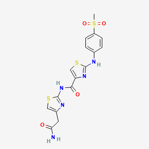 molecular formula C16H15N5O4S3 B2456705 N-(4-(2-amino-2-oxoethyl)thiazol-2-yl)-2-((4-(methylsulfonyl)phenyl)amino)thiazole-4-carboxamide CAS No. 1203271-95-7