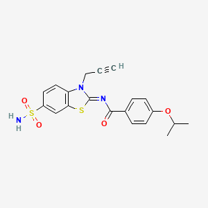 molecular formula C20H19N3O4S2 B2456716 (Z)-4-isopropoxy-N-(3-(prop-2-yn-1-yl)-6-sulfamoylbenzo[d]thiazol-2(3H)-ylidene)benzamide CAS No. 887204-87-7