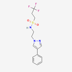 molecular formula C14H16F3N3O2S B2456724 3,3,3-trifluoro-N-(2-(4-phenyl-1H-pyrazol-1-yl)ethyl)propane-1-sulfonamide CAS No. 2034505-45-6
