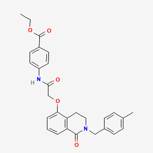 molecular formula C28H28N2O5 B2456766 Ethyl 4-(2-((2-(4-methylbenzyl)-1-oxo-1,2,3,4-tetrahydroisoquinolin-5-yl)oxy)acetamido)benzoate CAS No. 850906-30-8