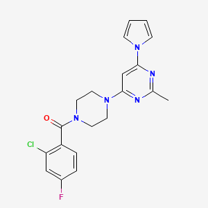 molecular formula C20H19ClFN5O B2456776 (2-chloro-4-fluorophenyl)(4-(2-methyl-6-(1H-pyrrol-1-yl)pyrimidin-4-yl)piperazin-1-yl)methanone CAS No. 1421455-40-4