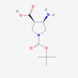 molecular formula C10H18N2O4 B2456780 (3R,4R)-4-Amino-1-(tert-butoxycarbonyl)pyrrolidine-3-carboxylic acid CAS No. 1021428-21-6