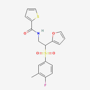 molecular formula C18H16FNO4S2 B2456796 N-[2-(4-フルオロ-3-メチルベンゼンスルホニル)-2-(フラン-2-イル)エチル]チオフェン-2-カルボキサミド CAS No. 946265-21-0