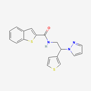 molecular formula C18H15N3OS2 B2456800 N-(2-(1H-pyrazol-1-yl)-2-(thiophen-3-yl)ethyl)benzo[b]thiophene-2-carboxamide CAS No. 2034340-92-4