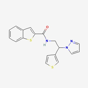 molecular formula C18H15N3OS2 B2456800 N-(2-(1H-吡唑-1-基)-2-(噻吩-3-基)乙基)苯并[b]噻吩-2-甲酰胺 CAS No. 2034340-92-4