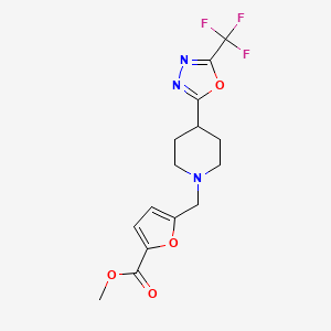 molecular formula C15H16F3N3O4 B2456812 Methyl 5-((4-(5-(trifluoromethyl)-1,3,4-oxadiazol-2-yl)piperidin-1-yl)methyl)furan-2-carboxylate CAS No. 1396758-79-4