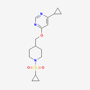 molecular formula C16H23N3O3S B2456815 4-Cyclopropyl-6-((1-(cyclopropylsulfonyl)piperidin-4-yl)methoxy)pyrimidine CAS No. 2319896-15-4