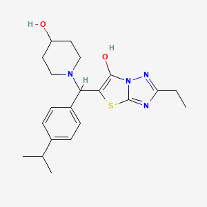 molecular formula C21H28N4O2S B2456828 2-Ethyl-5-((4-hydroxypiperidin-1-yl)(4-isopropylphenyl)methyl)thiazolo[3,2-b][1,2,4]triazol-6-ol CAS No. 886917-18-6