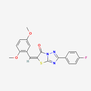 molecular formula C19H14FN3O3S B2456832 (E)-5-(2,5-dimethoxybenzylidene)-2-(4-fluorophenyl)thiazolo[3,2-b][1,2,4]triazol-6(5H)-one CAS No. 618853-61-5