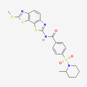 molecular formula C22H22N4O3S4 B2456870 4-(2-甲基哌啶-1-基)磺酰基-N-(2-甲硫基-[1,3]噻唑并[4,5-g][1,3]苯并噻唑-7-基)苯甲酰胺 CAS No. 500149-70-2