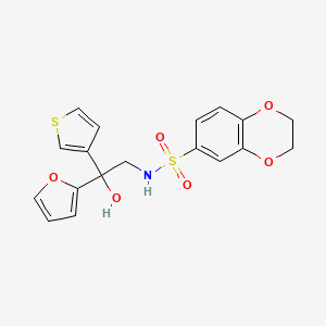 molecular formula C18H17NO6S2 B2456882 N-(2-(furan-2-yl)-2-hydroxy-2-(thiophen-3-yl)ethyl)-2,3-dihydrobenzo[b][1,4]dioxine-6-sulfonamide CAS No. 2034483-61-7