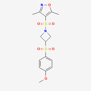 molecular formula C15H18N2O6S2 B2456883 4-((3-((4-甲氧基苯基)磺酰基)氮杂环丁-1-基)磺酰基)-3,5-二甲基异恶唑 CAS No. 1797303-58-2