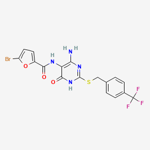 molecular formula C17H12BrF3N4O3S B2456894 N-(4-amino-6-oxo-2-((4-(trifluoromethyl)benzyl)thio)-1,6-dihydropyrimidin-5-yl)-5-bromofuran-2-carboxamide CAS No. 888432-19-7