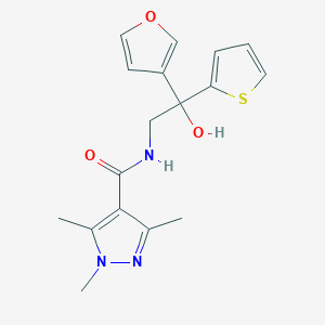 molecular formula C17H19N3O3S B2456906 N-(2-(furan-3-yl)-2-hydroxy-2-(thiophen-2-yl)ethyl)-1,3,5-trimethyl-1H-pyrazole-4-carboxamide CAS No. 2034634-60-9