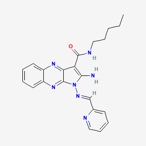 molecular formula C22H23N7O B2456933 （E）-2-氨基-N-戊基-1-（（吡啶-2-基亚甲基）氨基）-1H-吡咯并[2,3-b]喹喔啉-3-甲酰胺 CAS No. 839703-84-3