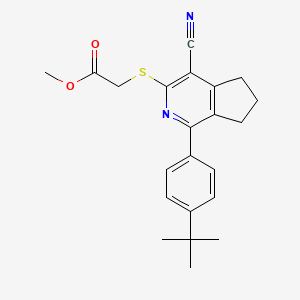 molecular formula C22H24N2O2S B2456979 methyl 2-({1-[4-(tert-butyl)phenyl]-4-cyano-6,7-dihydro-5H-cyclopenta[c]pyridin-3-yl}sulfanyl)acetate CAS No. 861209-34-9