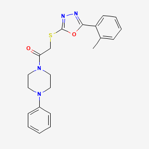 molecular formula C21H22N4O2S B2456983 1-(4-Phenylpiperazin-1-yl)-2-((5-(o-tolyl)-1,3,4-oxadiazol-2-yl)thio)ethanone CAS No. 850936-67-3