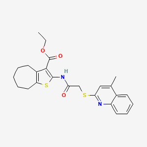 molecular formula C24H26N2O3S2 B2456992 ethyl 2-({[(4-methylquinolin-2-yl)thio]acetyl}amino)-5,6,7,8-tetrahydro-4H-cyclohepta[b]thiophene-3-carboxylate CAS No. 671198-88-2