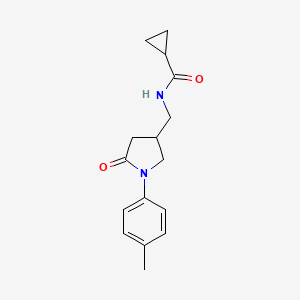 molecular formula C16H20N2O2 B2457003 N-((5-oxo-1-(p-tolyl)pyrrolidin-3-yl)methyl)cyclopropanecarboxamide CAS No. 954622-37-8