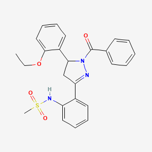 molecular formula C25H25N3O4S B2457012 N-{2-[1-benzoyl-5-(2-ethoxyphenyl)-4,5-dihydro-1H-pyrazol-3-yl]phenyl}methanesulfonamide CAS No. 923194-89-2