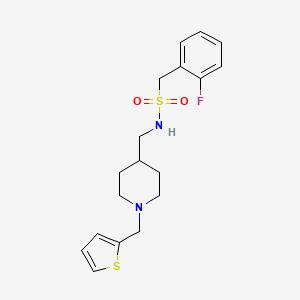 molecular formula C18H23FN2O2S2 B2457023 1-(2-fluorophenyl)-N-((1-(thiophen-2-ylmethyl)piperidin-4-yl)methyl)methanesulfonamide CAS No. 952966-80-2