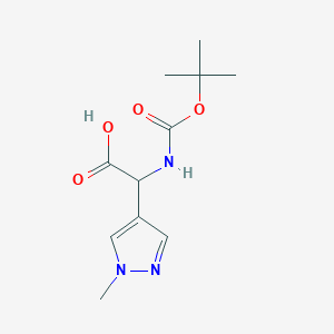 molecular formula C11H17N3O4 B2457046 2-((tert-Butoxycarbonyl)amino)-2-(1-methyl-1H-pyrazol-4-yl)acetic acid CAS No. 1394970-92-3