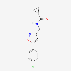 molecular formula C14H13ClN2O2 B2457049 N-((5-(4-chlorophenyl)isoxazol-3-yl)methyl)cyclopropanecarboxamide CAS No. 953249-89-3