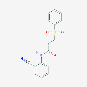 molecular formula C16H14N2O3S B2457059 3-(苯磺酰)-N-(2-氰基苯基)丙酰胺 CAS No. 868676-29-3