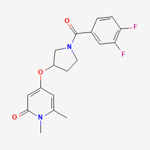 molecular formula C18H18F2N2O3 B2457075 4-((1-(3,4-difluorobenzoyl)pyrrolidin-3-yl)oxy)-1,6-dimethylpyridin-2(1H)-one CAS No. 2034388-94-6