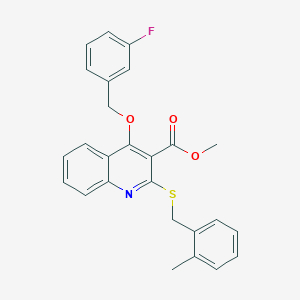 molecular formula C26H22FNO3S B2457080 Methyl 4-((3-fluorobenzyl)oxy)-2-((2-methylbenzyl)thio)quinoline-3-carboxylate CAS No. 932301-99-0
