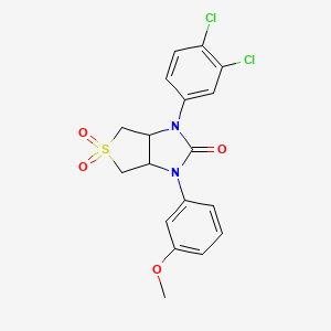 molecular formula C18H16Cl2N2O4S B2457100 1-(3,4-dichlorophenyl)-3-(3-methoxyphenyl)tetrahydro-1H-thieno[3,4-d]imidazol-2(3H)-one 5,5-dioxide CAS No. 433687-58-2