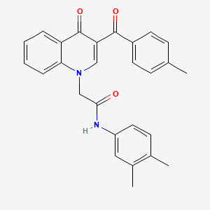 molecular formula C27H24N2O3 B2457111 N-(3,4-dimethylphenyl)-2-(3-(4-methylbenzoyl)-4-oxoquinolin-1(4H)-yl)acetamide CAS No. 898343-85-6