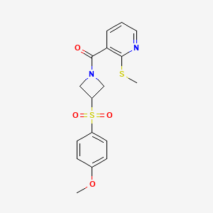 molecular formula C17H18N2O4S2 B2457119 (3-((4-Methoxyphenyl)sulfonyl)azetidin-1-yl)(2-(methylthio)pyridin-3-yl)methanone CAS No. 1797844-01-9
