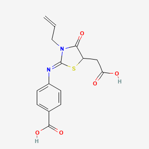 molecular formula C15H14N2O5S B2457161 (E)-4-((3-allyl-5-(carboxymethyl)-4-oxothiazolidin-2-ylidene)amino)benzoic acid CAS No. 380318-18-3