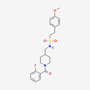 molecular formula C22H27FN2O4S B2457163 N-((1-(2-fluorobenzoyl)piperidin-4-yl)methyl)-2-(4-methoxyphenyl)ethanesulfonamide CAS No. 1235070-15-1