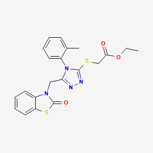 molecular formula C21H20N4O3S2 B2457177 Ethyl 2-[[4-(2-methylphenyl)-5-[(2-oxo-1,3-benzothiazol-3-yl)methyl]-1,2,4-triazol-3-yl]sulfanyl]acetate CAS No. 847403-06-9